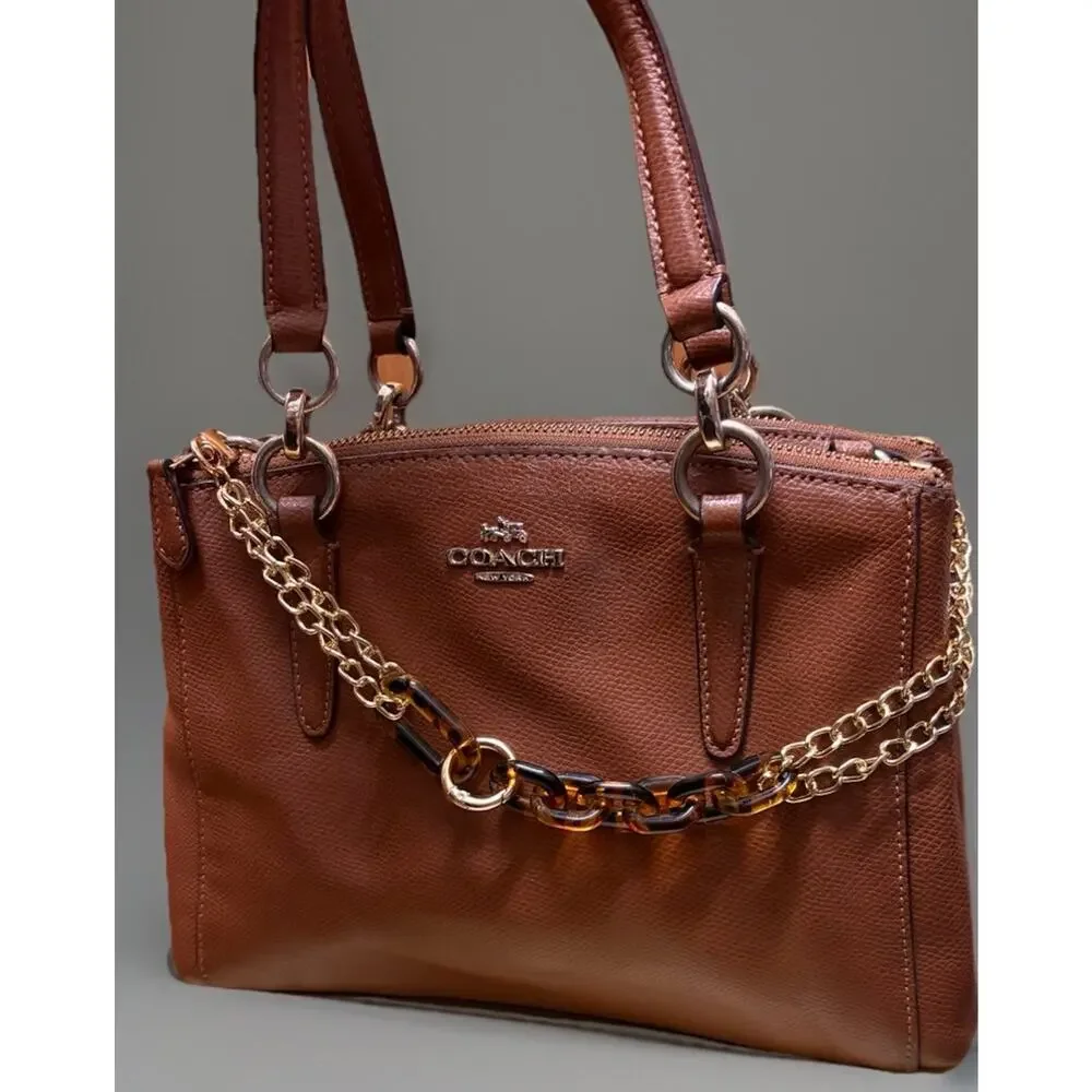 Coach - Christie Carryall Saddle Gold Two Way Handbag With strap & Charm - Picture 3 of 14